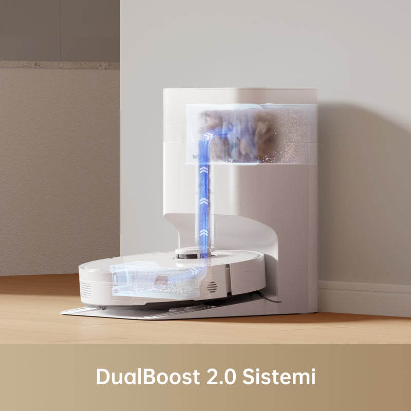 DualBoost 2.0 sistemiyle otomatik toz boşaltımı yapan MOVA S10 Plus robot süpürge
