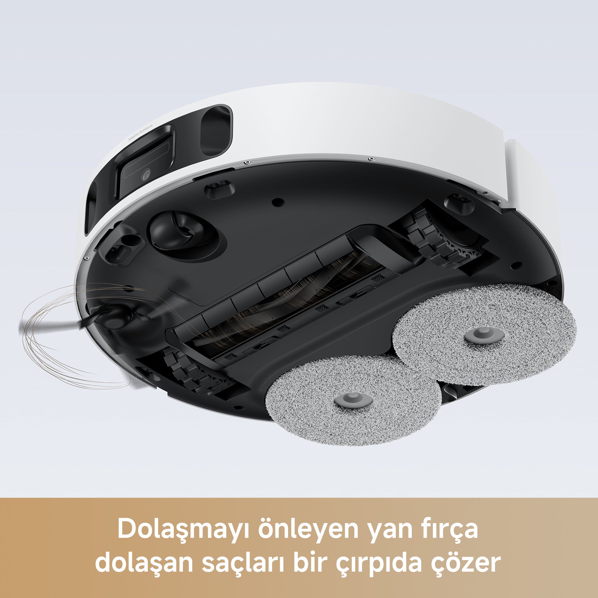 MOVA E40 Ultra robot süpürge çift fırçalı tasarım ve tüy dolaşma önleme sistemi