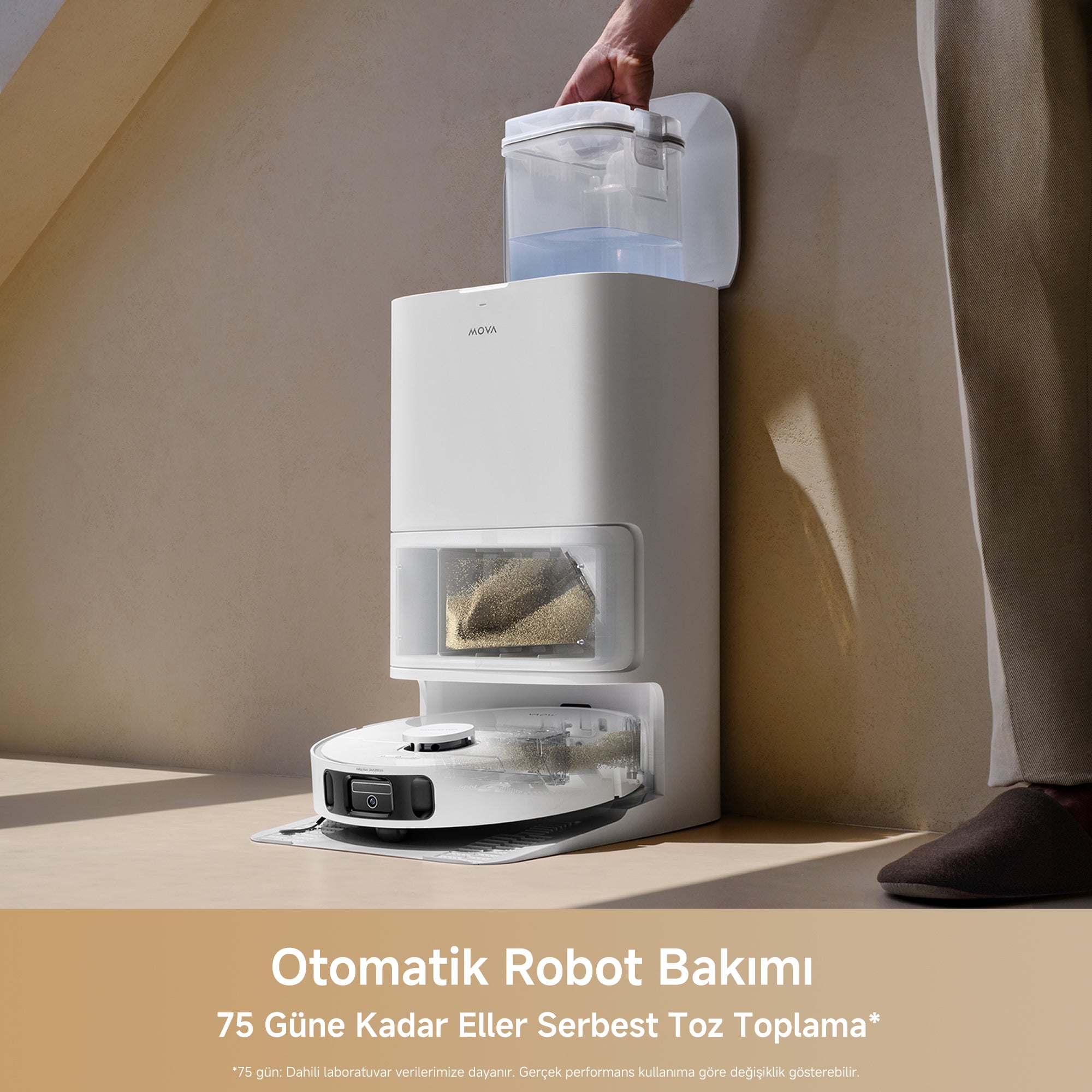 MOVA E40 Ultra otomatik robot bakımı ve kendi kendine boşaltma istasyonu