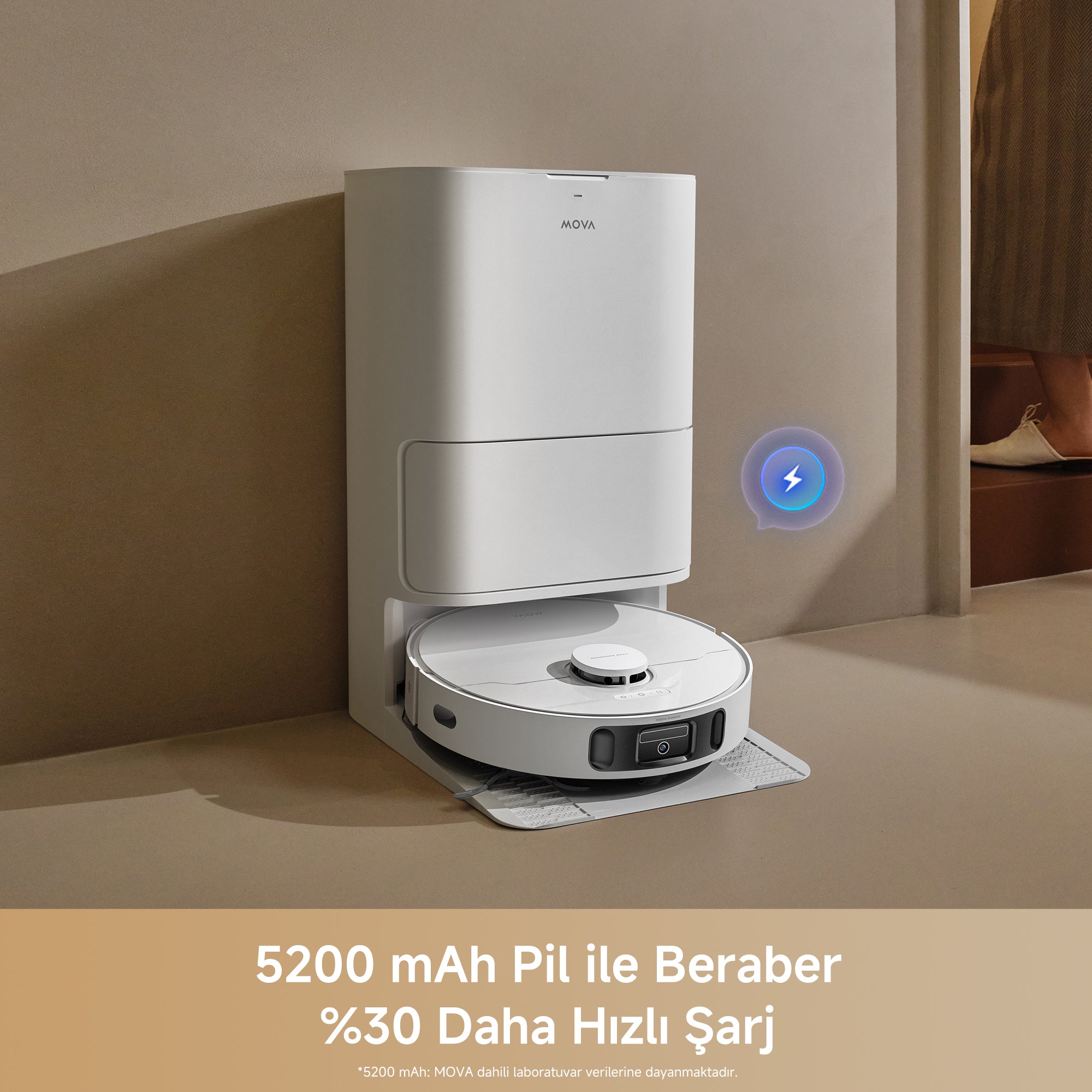 MOVA E40 Ultra robot süpürge hızlı şarj ve 5200 mAh pil kapasitesi