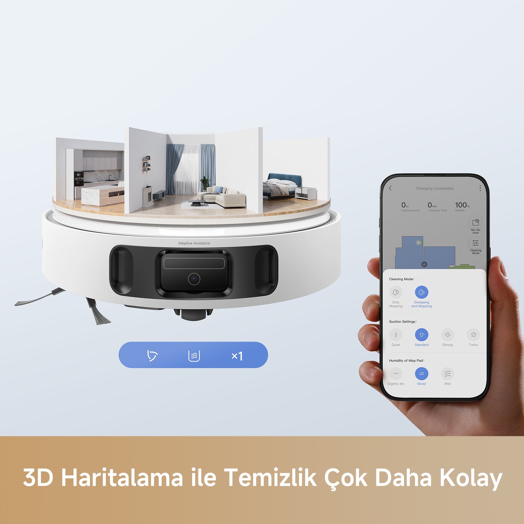 MOVA E40 Ultra robot süpürge 3D haritalama ve uygulama kontrolü