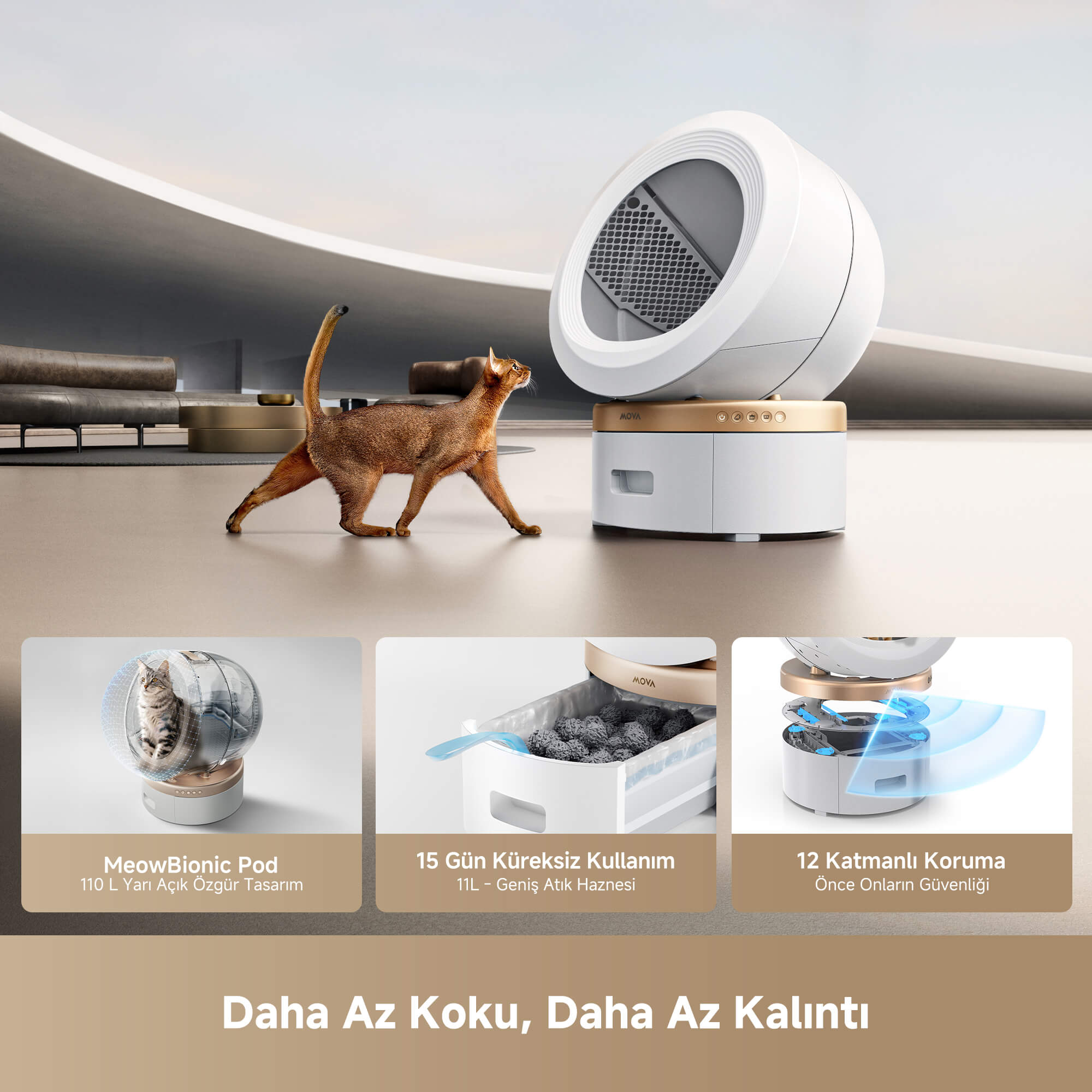 MOVA MeowgicPod LR10 Prime kullanan kedi.