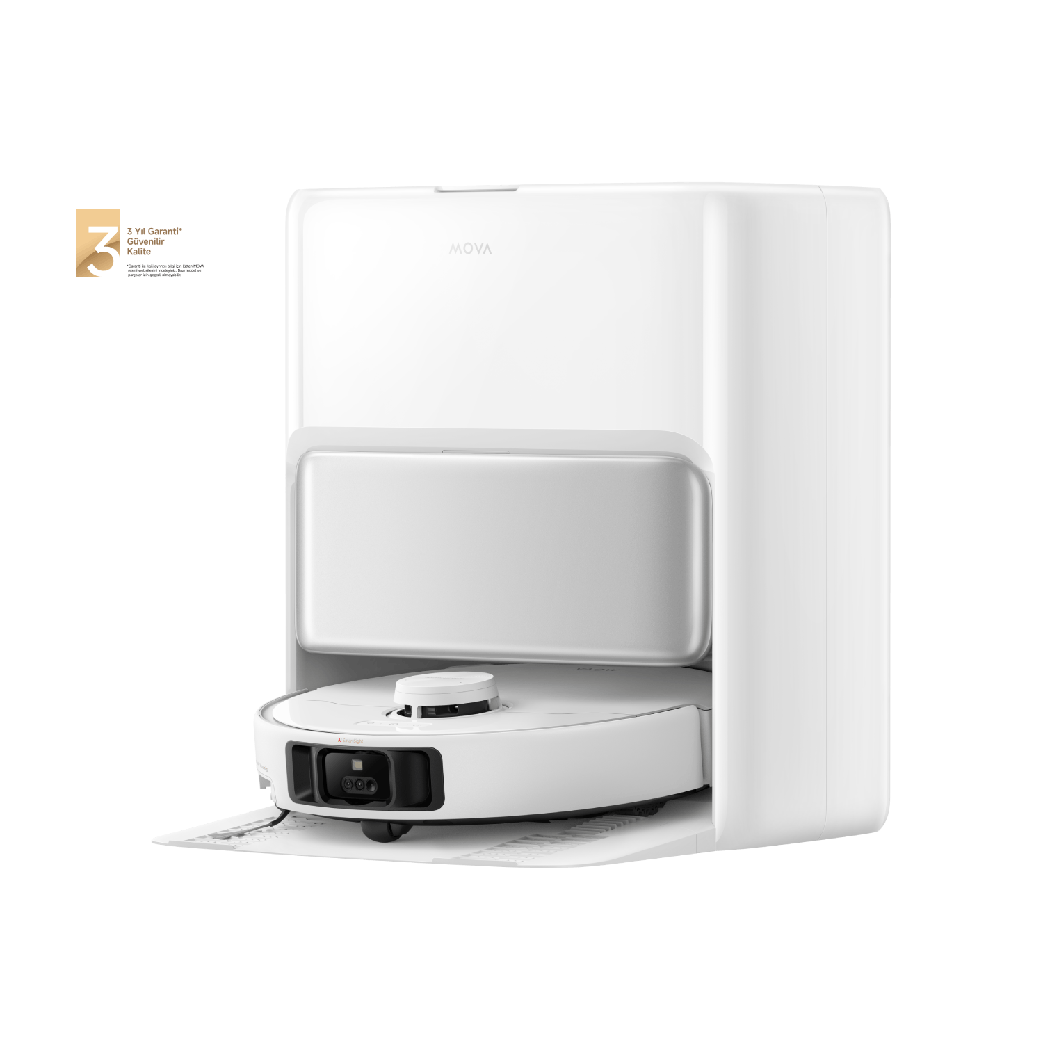 MOVA P50 Pro Ultra Robot Süpürge, 3 Yıl Garanti rozeti ile birlikte, güvenilir temizlik çözümü.