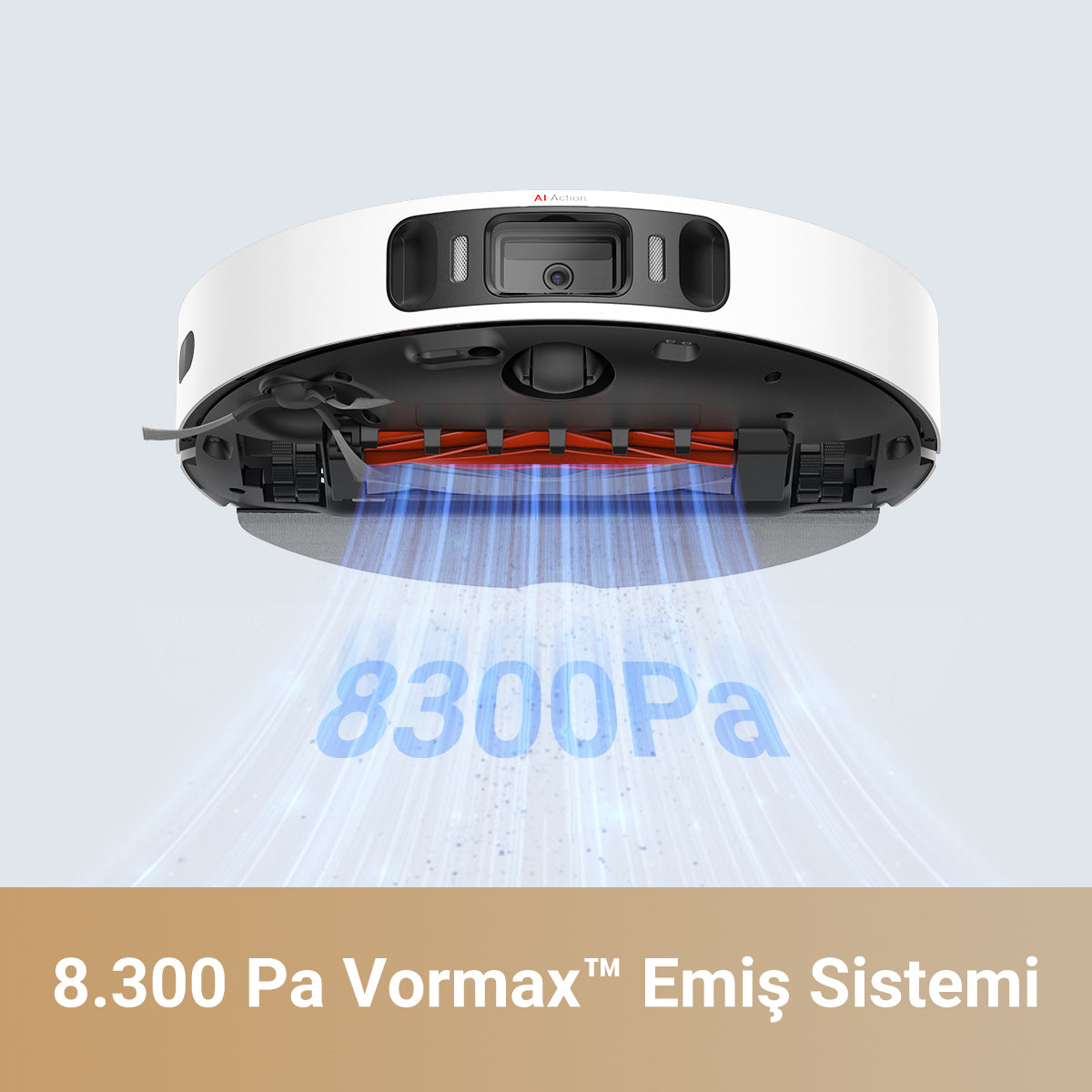 8300 Pa Vormax™ emiş sistemiyle güçlü temizlik sağlayan alt kısım görünümü