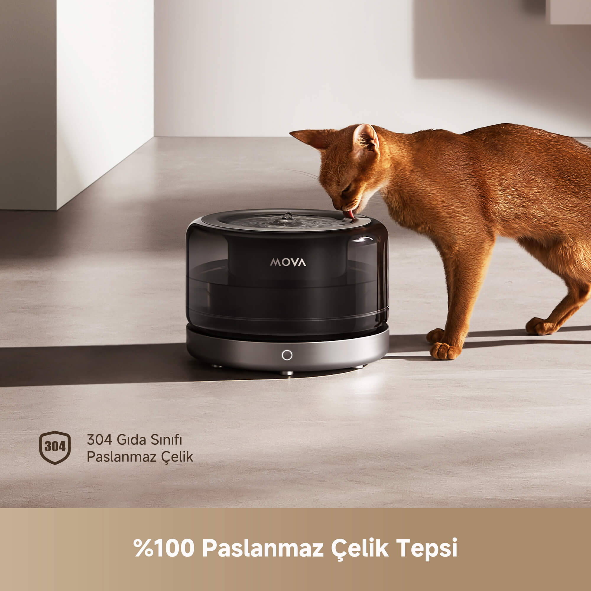 MOVA WF20 Pro %100 paslanmaz çelik su tepsisi, hijyenik ve kolay temizlenebilir tasarım.